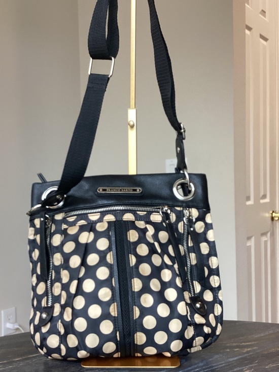 Franco Sarto Handbags - Franco Sarto Black and Cream Polka Dot Crossbody Bag